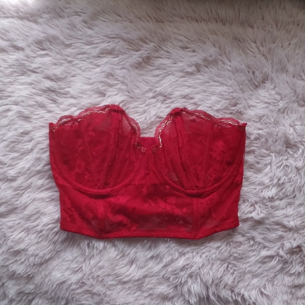 Victoria's Secret Red Lace Gold Trim Corset/Bustier Top